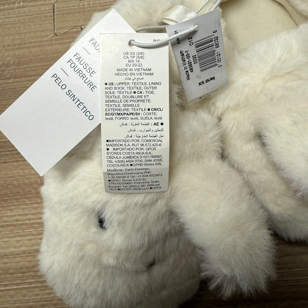 Girl Faux-Fur Critter Slippers for Toddler-Bunny Size XS(5/6)